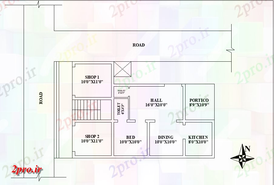 دانلود نقشه مسکونی ، ویلایی ، آپارتمان شمالی طرحی خانه 1bhk با دو مغازه به عنوان در هر Vastu Shastra هستند اتوکد و PDF فرمت این طرحی خانه 8 در 13 متر (کد162499)