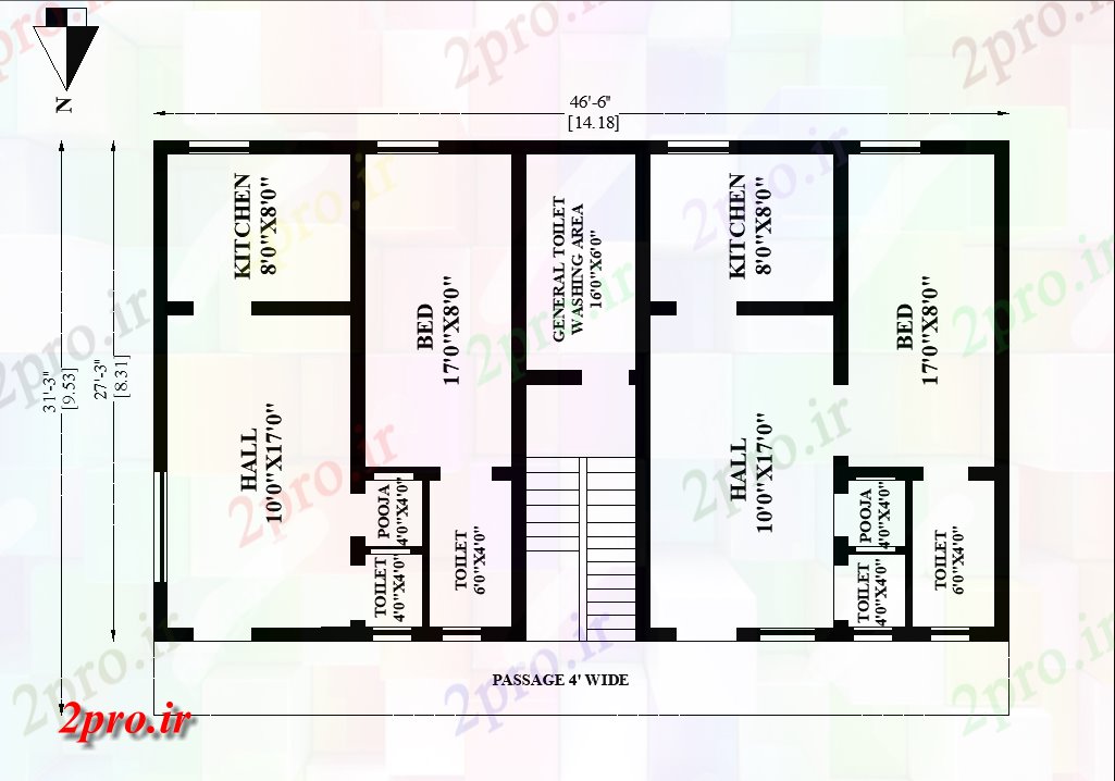 دانلود نقشه مسکونی ، ویلایی ، آپارتمان 6 طراحی X31 از شمالی طرحی خانه 1bhk به عنوان در هر Vastu را Shastra اتوکد و PDF 8 در 14 متر (کد162501)