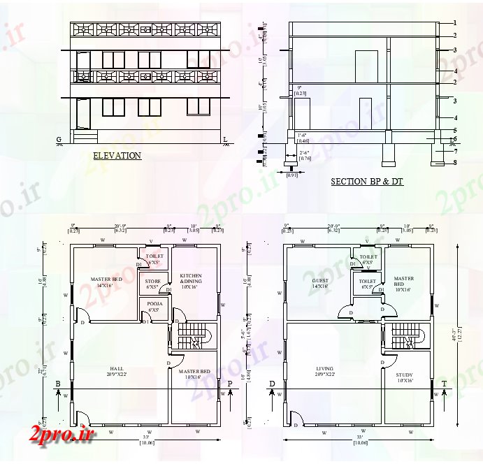 دانلود نقشه مسکونی ، ویلایی ، آپارتمان X40، 2BHK G + 1 خانه طراحی اتوکد 10 در 12 متر (کد162510)