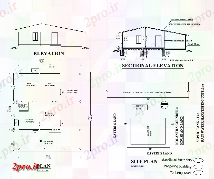 دانلود نقشه مسکونی ، ویلایی ، آپارتمان X46 شرق مواجه طرحی خانه 2bhk به عنوان در هر Vastu Shastra هستند اتوکد و PDF فرمت در حال حاضر 11 در 14 متر (کد162536)