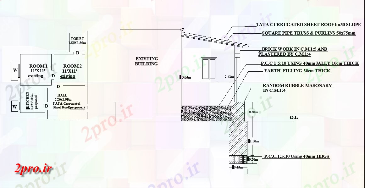 دانلود نقشه مسکونی ، ویلایی ، آپارتمان خانه کوچک طراحی و بخش جزئیات طراحی در دسترس هستند 6 در 8 متر (کد162544)