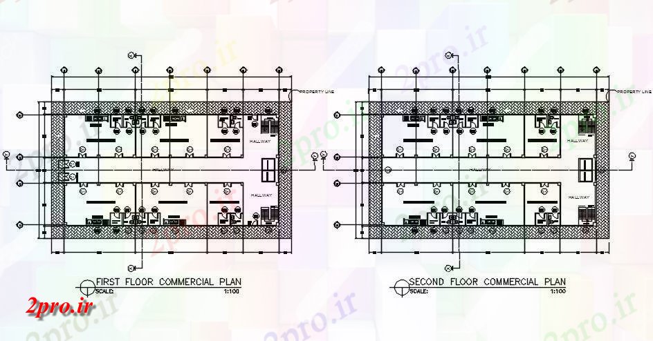 دانلود نقشه ساختمان اداری - تجاری - صنعتی برنامه تجاری اتوکد دو بعدی 22 در 39 متر (کد162604)