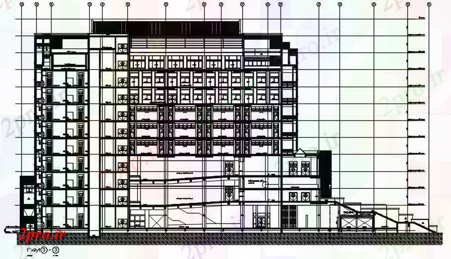 دانلود نقشه پلان مقطعی نما ساختمان تجاری و بخش معمولی جزئیات اتوکد  طراحی given  دو بعدی    (کد162613)