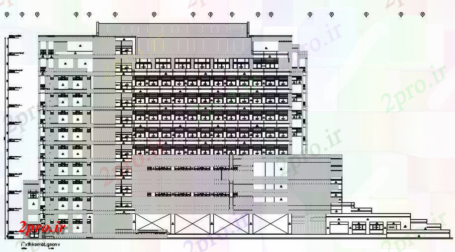 دانلود نقشه پلان مقطعی G + 10 دفتر به طرف ساختمان و جزئیات بخش های معمول         دو بعدی   (کد162614)