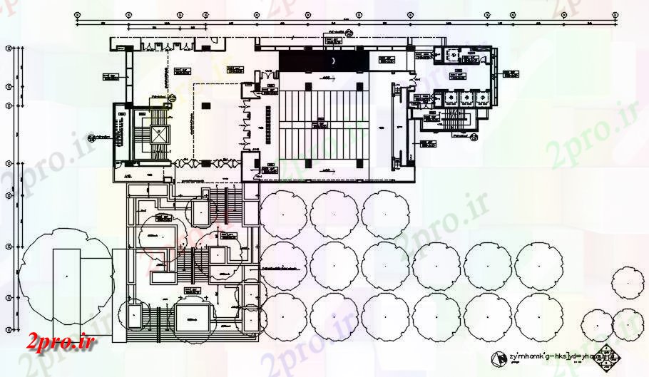 دانلود نقشه هتل - رستوران - اقامتگاه هتل ساخت طرحی طبقه، باغ ، و بخش نمونه جزئیاتی اتوکد طراحی دو بعدی 44 در 60 متر (کد162616)