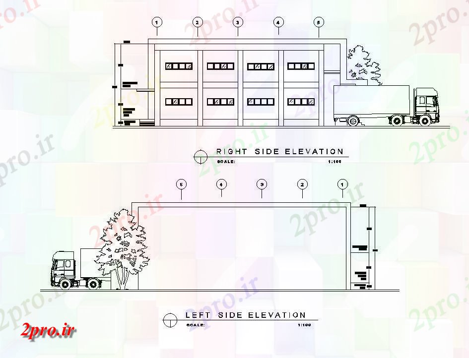 دانلود نقشه پلان مقطعی چپ و ر نما از انبار         دو بعدی   (کد162661)