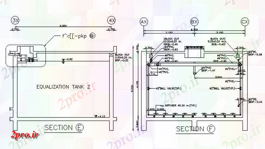 دانلود نقشه پلان مقطعی جزئیات دوم از مخزن برابری  اتوکد    طراحی  دو بعدی   (کد162693)