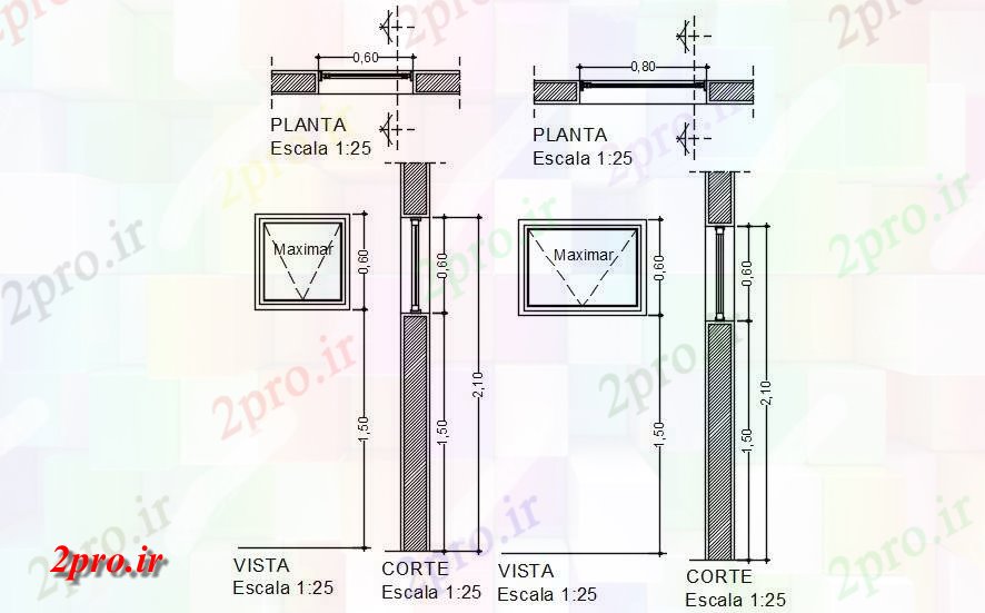 دانلود نقشه خانه های کوچک ، نگهبانی ، سازمانی - m X 060m و 060m X 080m اندازه جزئیات پنجره مشخص پرونده 2 در 3 متر (کد162744)