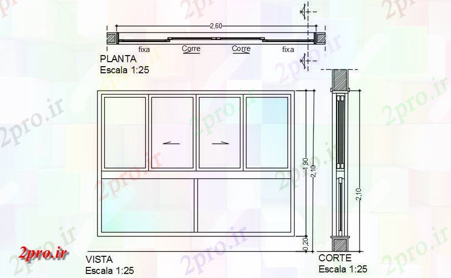 دانلود نقشه مسکونی ، ویلایی ، آپارتمان جزئیات طراحی پنجره 2 در 3 متر (کد162771)