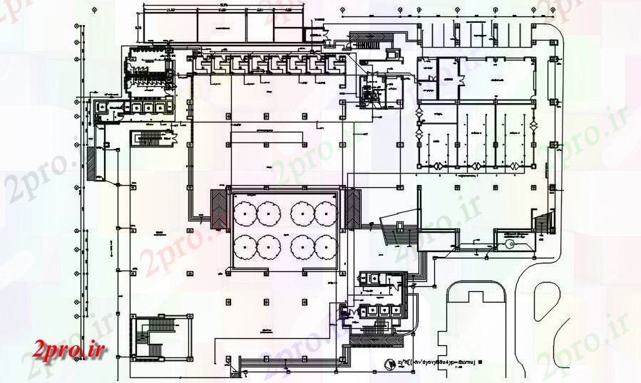 دانلود نقشه ساختمان اداری - تجاری - صنعتی پلان زیرزمین اد جزئیات طرحی 23 در 25 متر (کد162787)