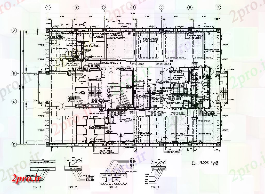 دانلود نقشه هتل - رستوران - اقامتگاه طرحی زیرزمین یک هتل طراحی 32 در 48 متر (کد162793)