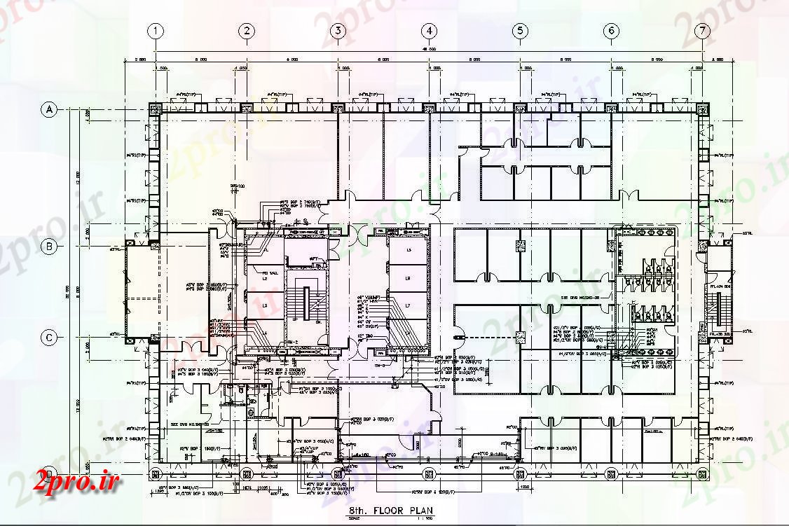 دانلود نقشه هتل - رستوران - اقامتگاه طرحی طبقه هشتم طراحی از یک هتل ارائه 32 در 48 متر (کد162794)