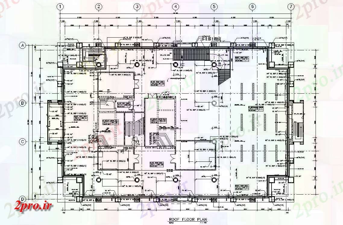 دانلود نقشه ساختمان اداری - تجاری - صنعتی طرحی طبقه سقف مشخص 32 در 48 متر (کد162804)