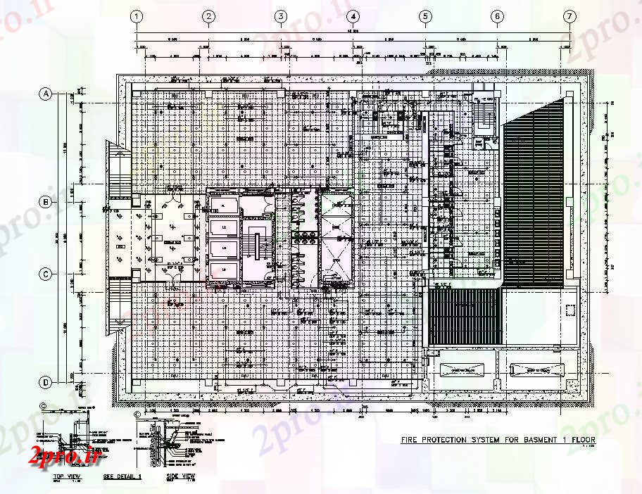 دانلود نقشه هتل - رستوران - اقامتگاه طبقه اول طرحی سیستم حفاظت در برابر آتش زیرزمین طراحی 32 در 48 متر (کد162806)