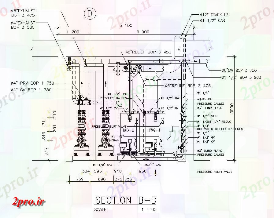 دانلود نقشه جزئیات لوله کشی دیگ بخار و اتاق پمپ بخش جزئیات طراحی  پرونده    (کد162821)