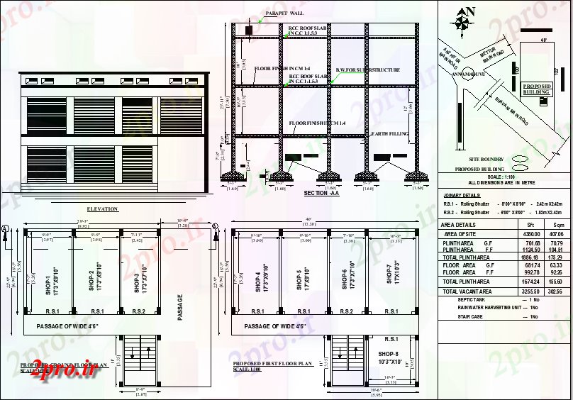 دانلود نقشه ساختمان اداری - تجاری - صنعتی X 22'9 G + 1 مغازه ساختمان تجاری 11 در 12 متر (کد162832)
