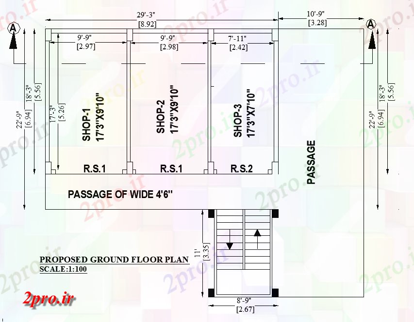 دانلود نقشه ساختمان اداری - تجاری - صنعتی X 22'9 ساختمان مغازه کوچک اتوکد دو بعدی اتوکد و PDF 6 در 12 متر (کد162833)