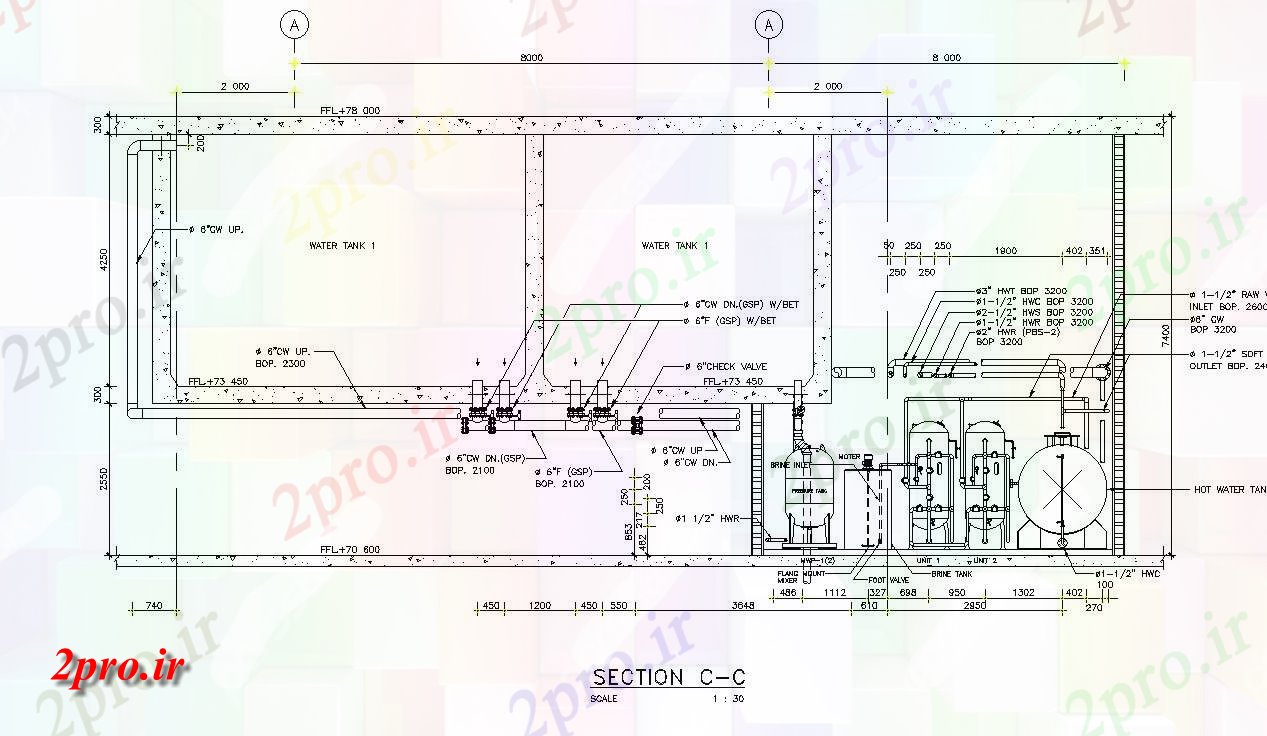 دانلود نقشه جزئیات بخش ماشین آلات برای مخزن آب ارائه   (کد162851)