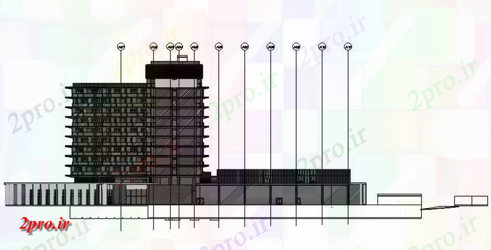 دانلود نقشه ساختمان اداری - تجاری - صنعتی دفتر بلند ساخت بخش و نما سمت نمونه جزئیاتی  اتوکد   طراحی  دو بعدی      (کد162857)