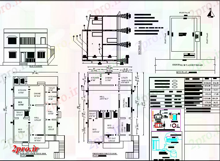 دانلود نقشه خانه های کوچک ، نگهبانی ، سازمانی - جزئیات Bunglow طراحی  (کد162887)