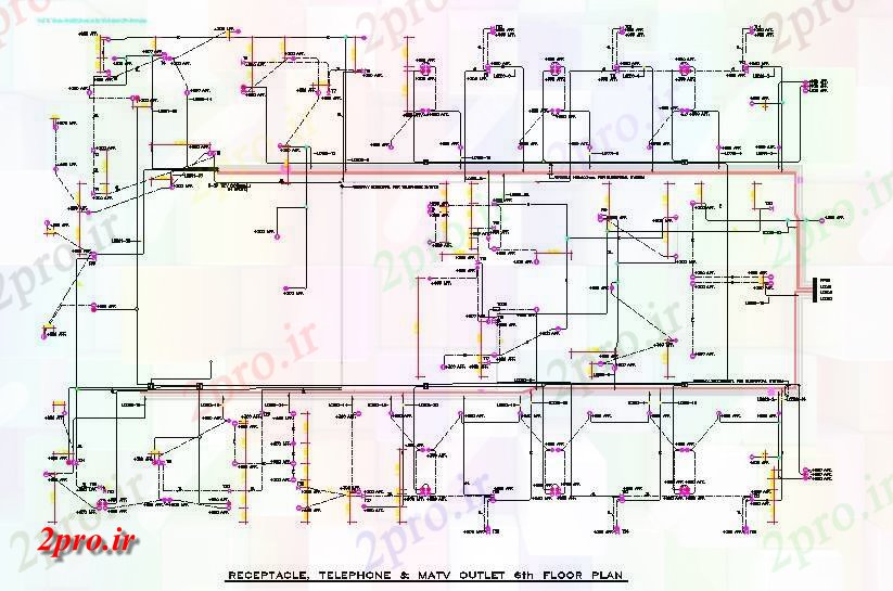 دانلود نقشه پلان مقطعی طبقه ششم نهنج، تلفن، و کارشناسی ارشد خروجی تلویزیون جزئیات بخش های معمول  طراحی        دو بعدی   (کد162894)
