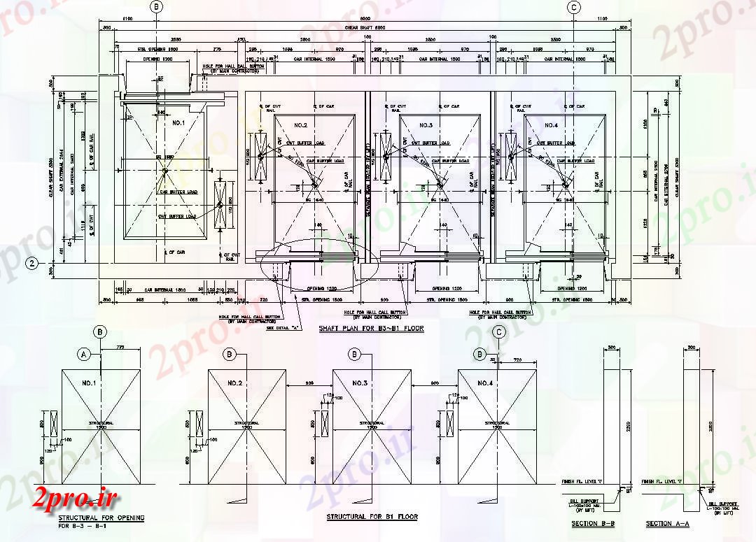 دانلود نقشه پلان مقطعی جزئیات بخش از طرحی شفت و طراحی های ساختاری  طراحی      دو بعدی   (کد162902)