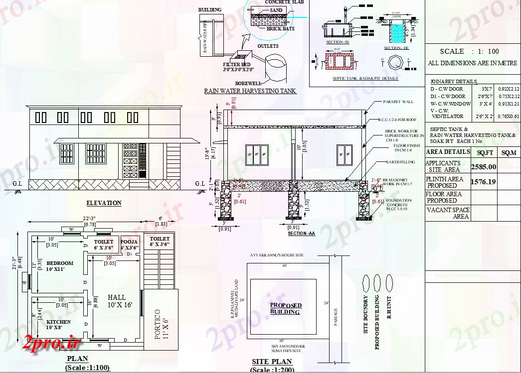 دانلود نقشه خانه های کوچک ، نگهبانی ، سازمانی - طرحی پیشنهادی از جزئیات ویلا طراحی طراحی مشخص 9 در 11 متر (کد162908)