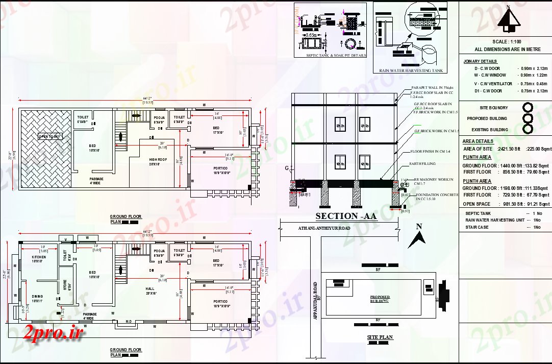 دانلود نقشه خانه های کوچک ، نگهبانی ، سازمانی - ردیف خانه جزئیات طراحی ارائه طراحی خودرو- 7 در 19 متر (کد162911)
