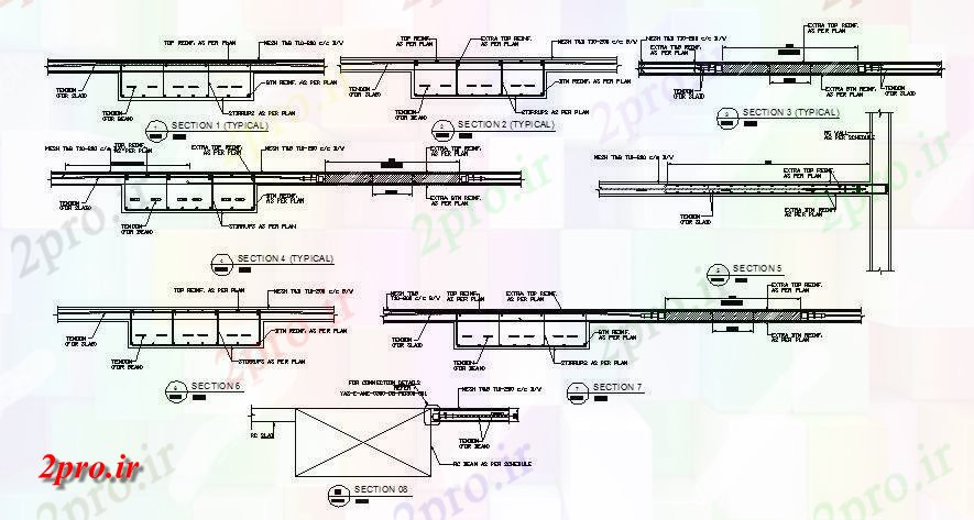 دانلود نقشه جزئیات تیر جزئیات بخش پرتو تقویت معمول  اتوکد    طراحی  دو بعدی   (کد162925)