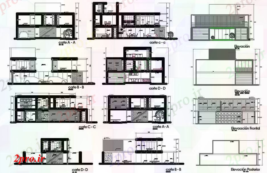 دانلود نقشه مسکونی  ، ویلایی ، آپارتمان  BHK ساختمان خانه بخش و نما نشیمن به  (کد163021)