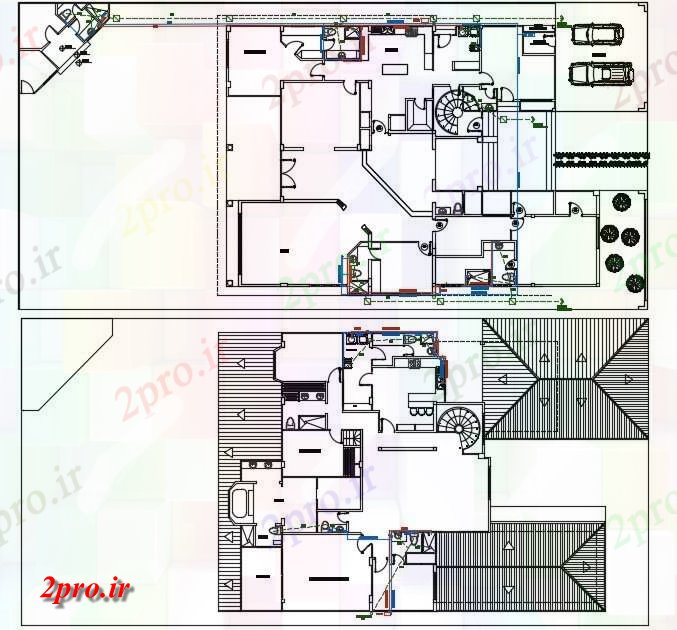 دانلود نقشه خانه های کوچک ، نگهبانی ، سازمانی - معماری لوکس ویلایی زمین و طبقه اول 17 در 24 متر (کد163026)