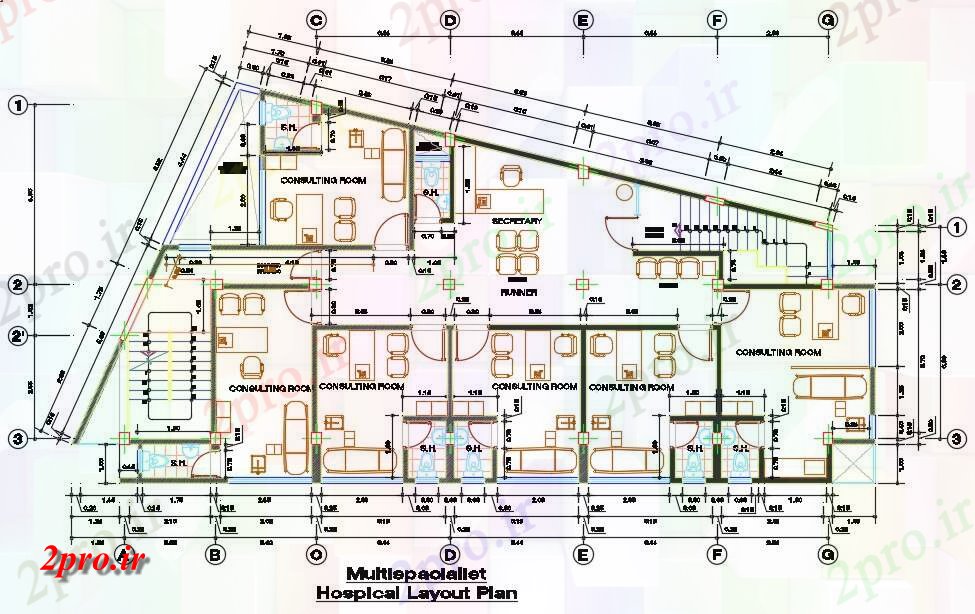 دانلود نقشه بیمارستان - درمانگاه - کلینیک متخصص چند بیمارستان طراحی 10 در 19 متر (کد163043)