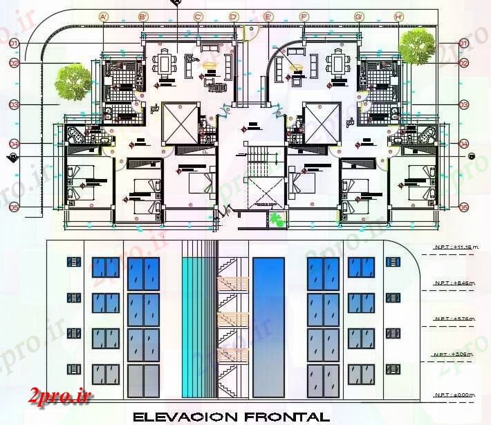 دانلود نقشه مسکونی  ، ویلایی ، آپارتمان  BHK خانه آپارتمان   طرحی با جبهه نمای (کد163046)