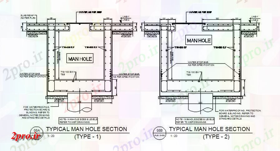 دانلود نقشه پلان مقطعی دو نوع از سوراخ ادم رو تحت جزئیات بخش تقویت         در حال حاضر (کد163080)