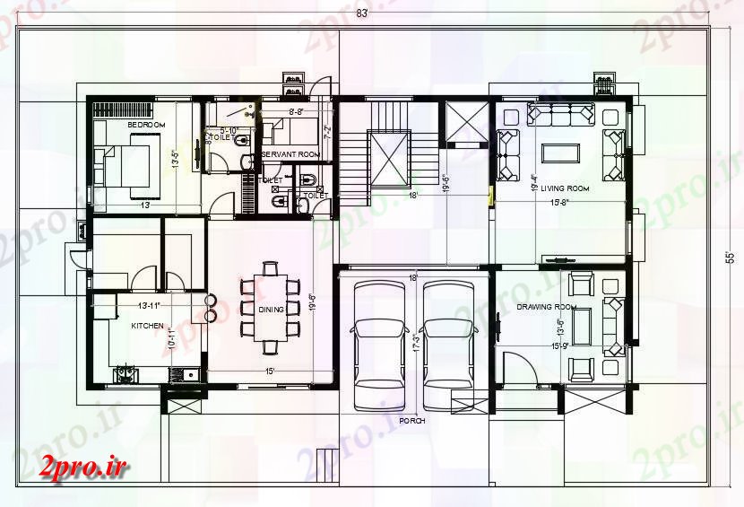 دانلود نقشه مسکونی ، ویلایی ، آپارتمان BHK خانه طرحی طبقه همکف 16 در 25 متر (کد163146)