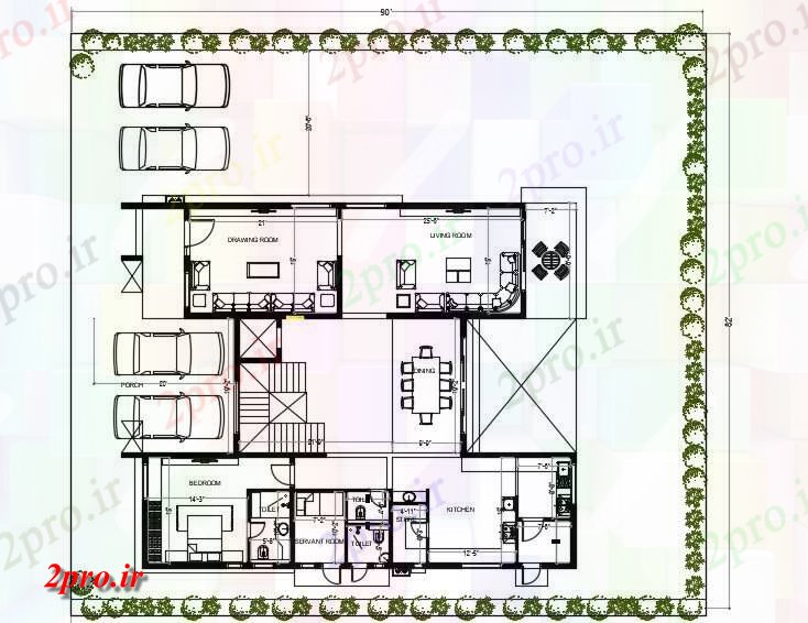 دانلود نقشه مسکونی ، ویلایی ، آپارتمان مجلس طراحی 90'X82، 15 در 19 متر (کد163156)