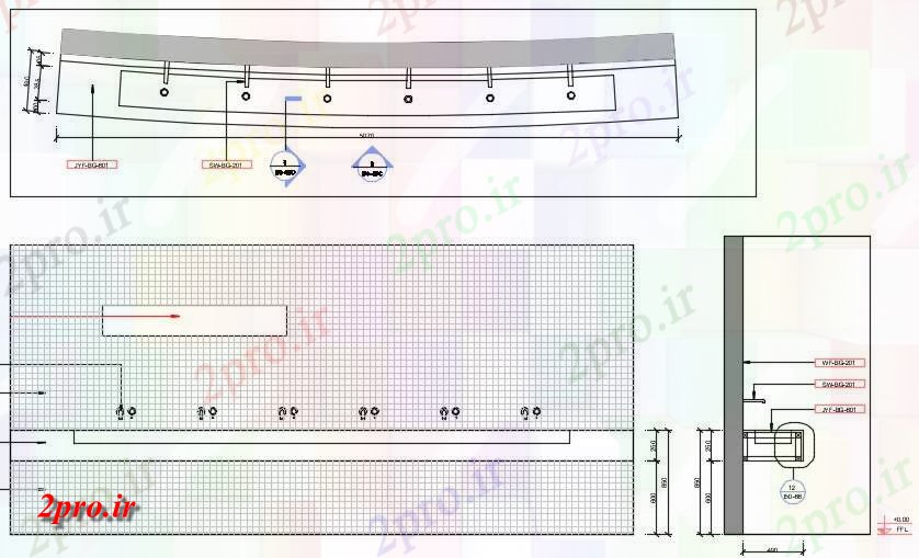 دانلود نقشه ساختمان اداری - تجاری - صنعتی جزئیات حمام عمومی ارائه 7 در 50 متر (کد163195)