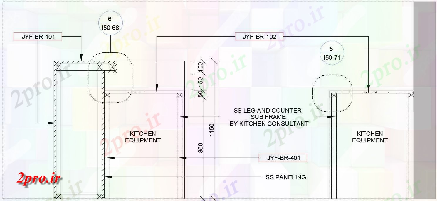 دانلود نقشه آشپزخانه بخش جزئیات جانبی پلت فرم آشپزخانه و صبحانه جدول     (کد163219)