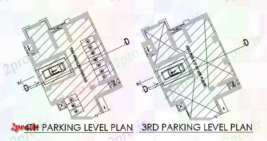 دانلود نقشه ساختمان اداری - تجاری - صنعتی این طراحی اعلام طرحی سطح پارکینگ پرونده 14 در 20 متر (کد163271)