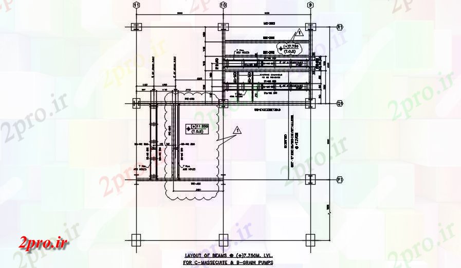 دانلود نقشه پلان مقطعی طرحی از پرتوهای برای پمپ massecuite و دانه  دو بعدی  اتوکد    طراحی  دو بعدی   (کد163318)