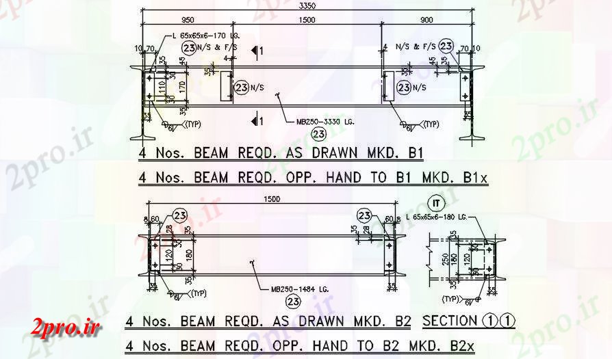 دانلود نقشه جزئیات تیر جزئیات پرتو طراحی  (کد163434)