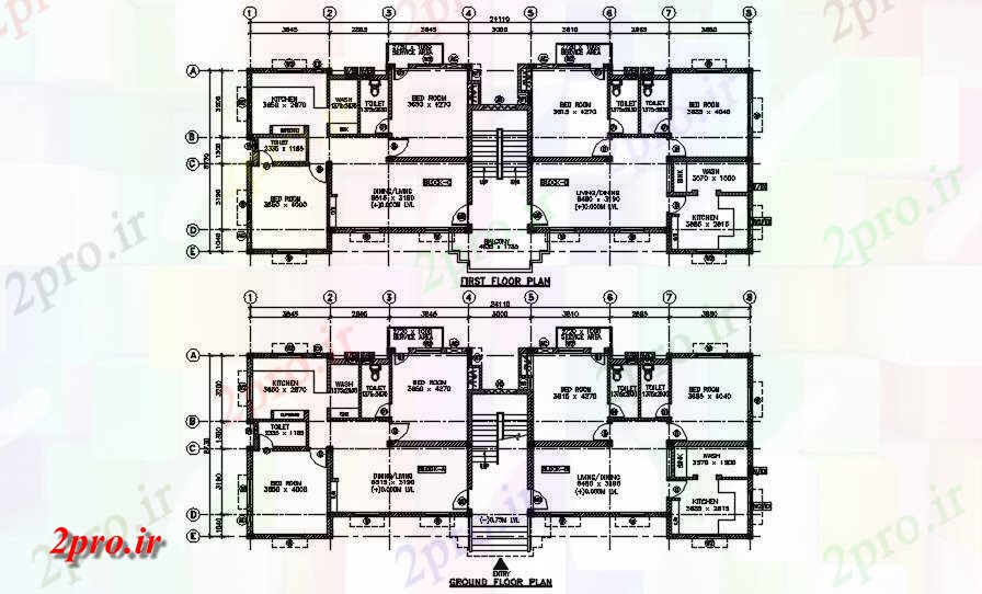 دانلود نقشه مسکونی  ، ویلایی ، آپارتمان  آپارتمان طبقه طرحی جزئیات مشخص   (کد163485)