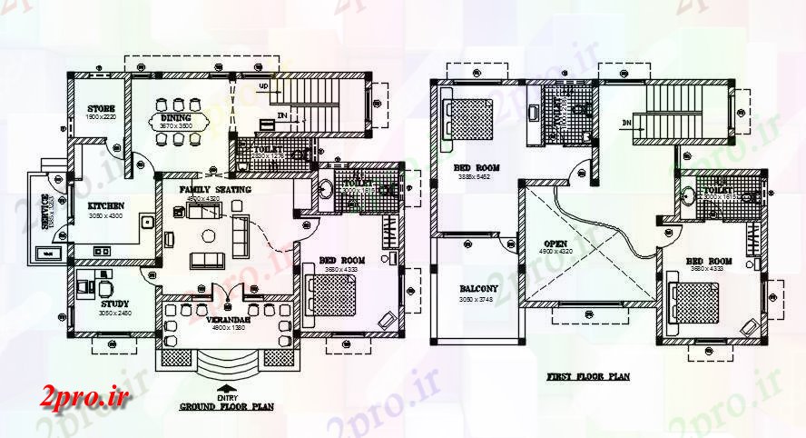 دانلود نقشه خانه های کوچک ، نگهبانی ، سازمانی - Bunglow طراحی جزئیات 10 در 12 متر (کد163486)