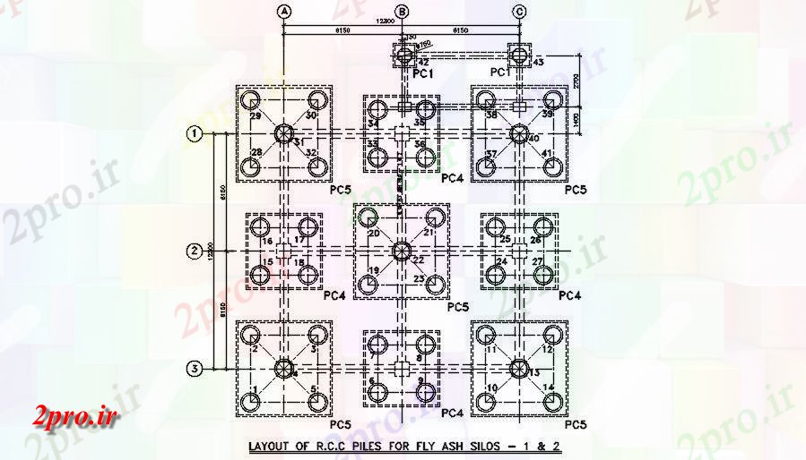 دانلود نقشه طراحی اتوکد پایه طرحی از شمع RCC برای جزئیات خاکستر سیلوهای  (کد163540)