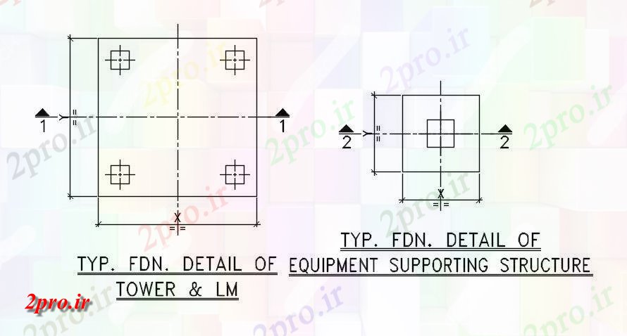 دانلود نقشه طراحی اتوکد پایه جزئیات پایه نمونه از تجهیزات حمایت از ساختار   دو بعدی  (کد163576)