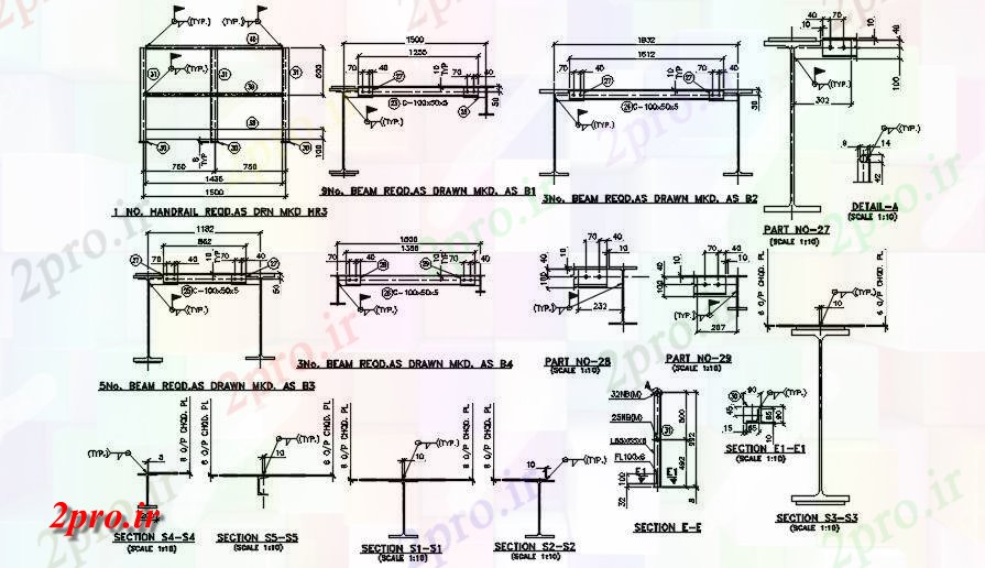 دانلود نقشه جزئیات تیر پرتو بخش جزئیات طراحی      (کد163577)