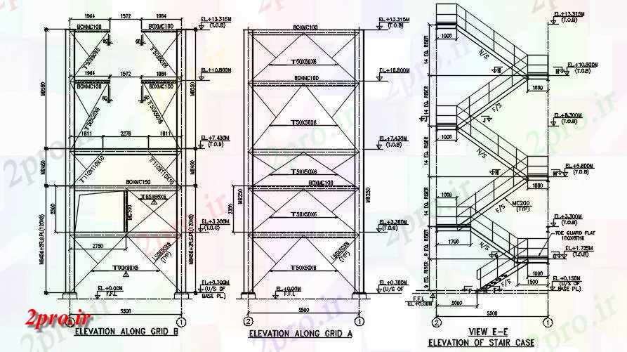 دانلود نقشه مسکونی  ، ویلایی ، آپارتمان  نما از راه پله  دو بعدی   DRG   (کد163607)