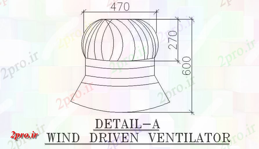 دانلود نقشه جزئیات ساخت و ساز جزئیات ونتیلاتور باد رانده گیاهی صنعتی    Auot  (کد163619)