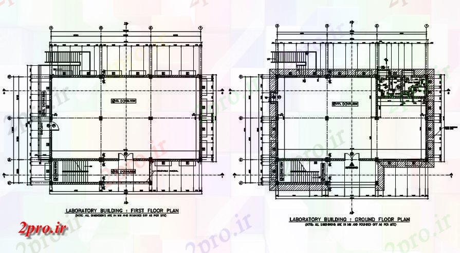 دانلود نقشه جزئیات ساخت و ساز طرحی و نما یک ساختمان آزمایشگاهی   دو بعدی  (کد163623)