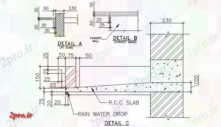 دانلود نقشه جزئیات ساخت و ساز بلوک  سقف جزئیات سایبان   دو بعدی  (کد163634)